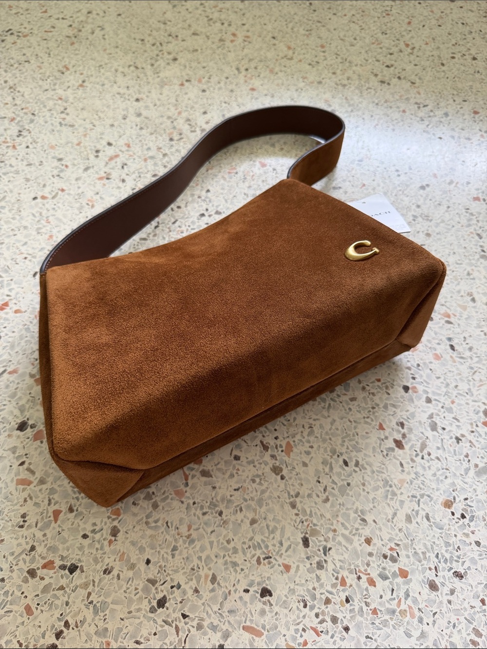 Coach Lola Shoulder Bag in Warm Brown Suede with Brass Hardware - Picture 6 of 6